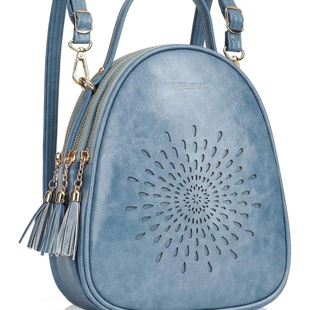 Stylish Blue Backpack with Tassel Accents Aphison